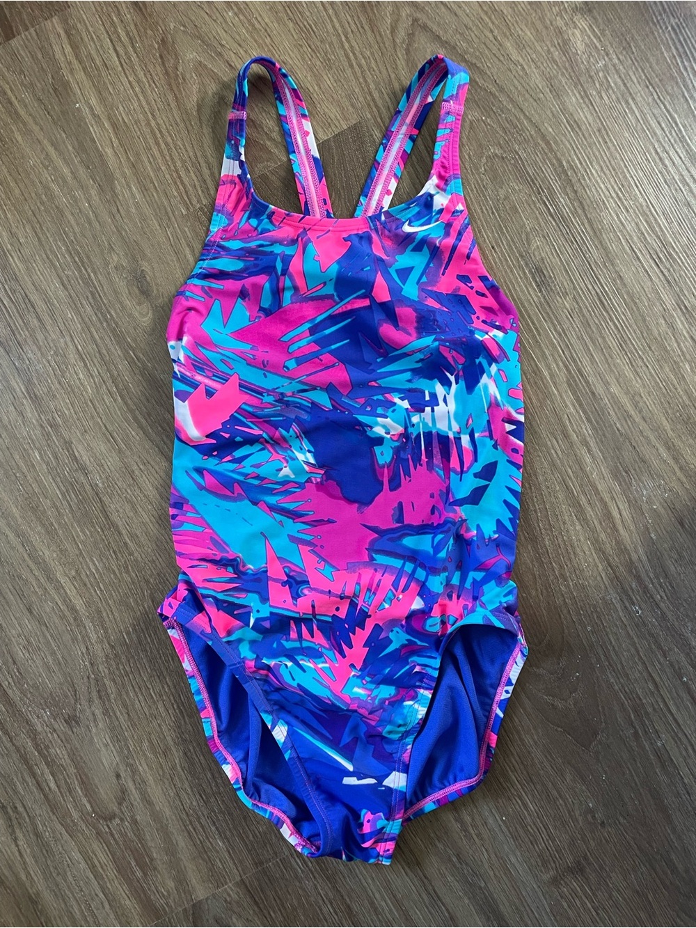 Nike Pink & Blue Colorblock Abstract Racerback One-Piece Swimsuit